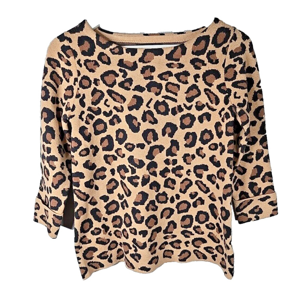 Tahari Women's Cheetah Print 3/4 Cuffed Sleeve Sweater Size XS